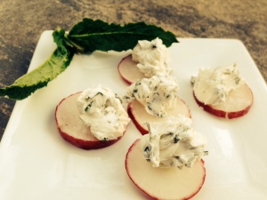 Enjoy the flavors of spring with garden fresh radishes and herbs in a swirl of cream cheese.